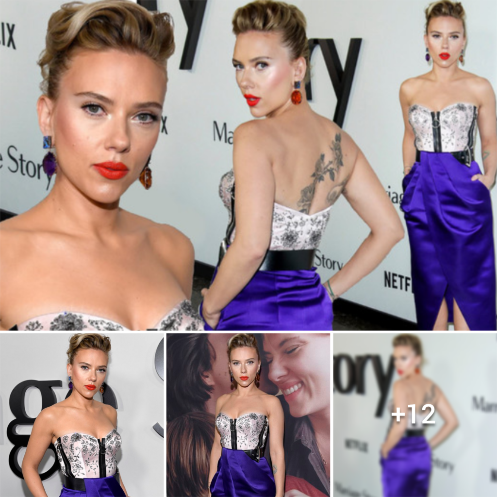 Scarlett Johansson Rocks Bold Back Tattoos in Glamorous Strapless Gown at LA Premiere of Marriage Tale on Netflix